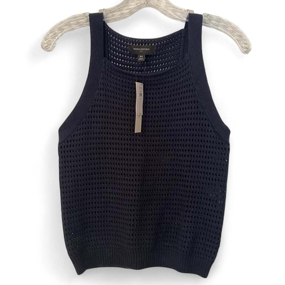 Banana Republic Navy Blue Open Stitch Knit Sweater Tank Women’s Size XS